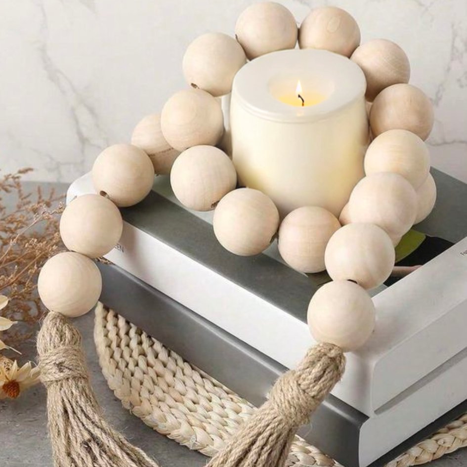 Oversized Farmhouse Wood Garland Beads - Curated Joy | Natural Home