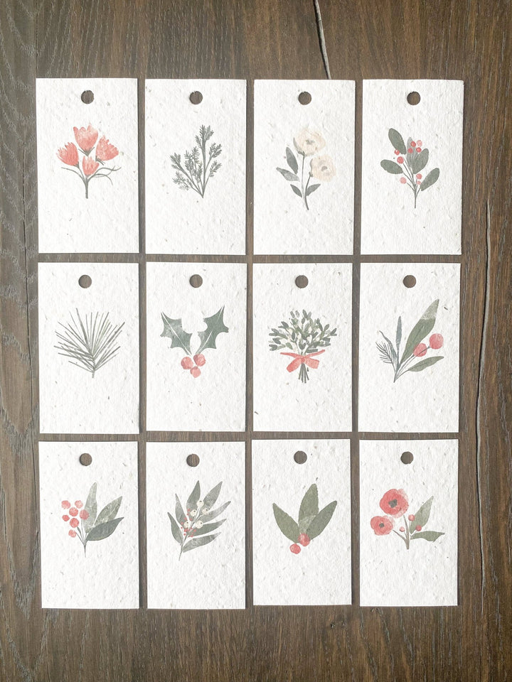 Plantable Gift Tags - Holiday Florals - Set of 12 with string - Curated Joy | Natural Home